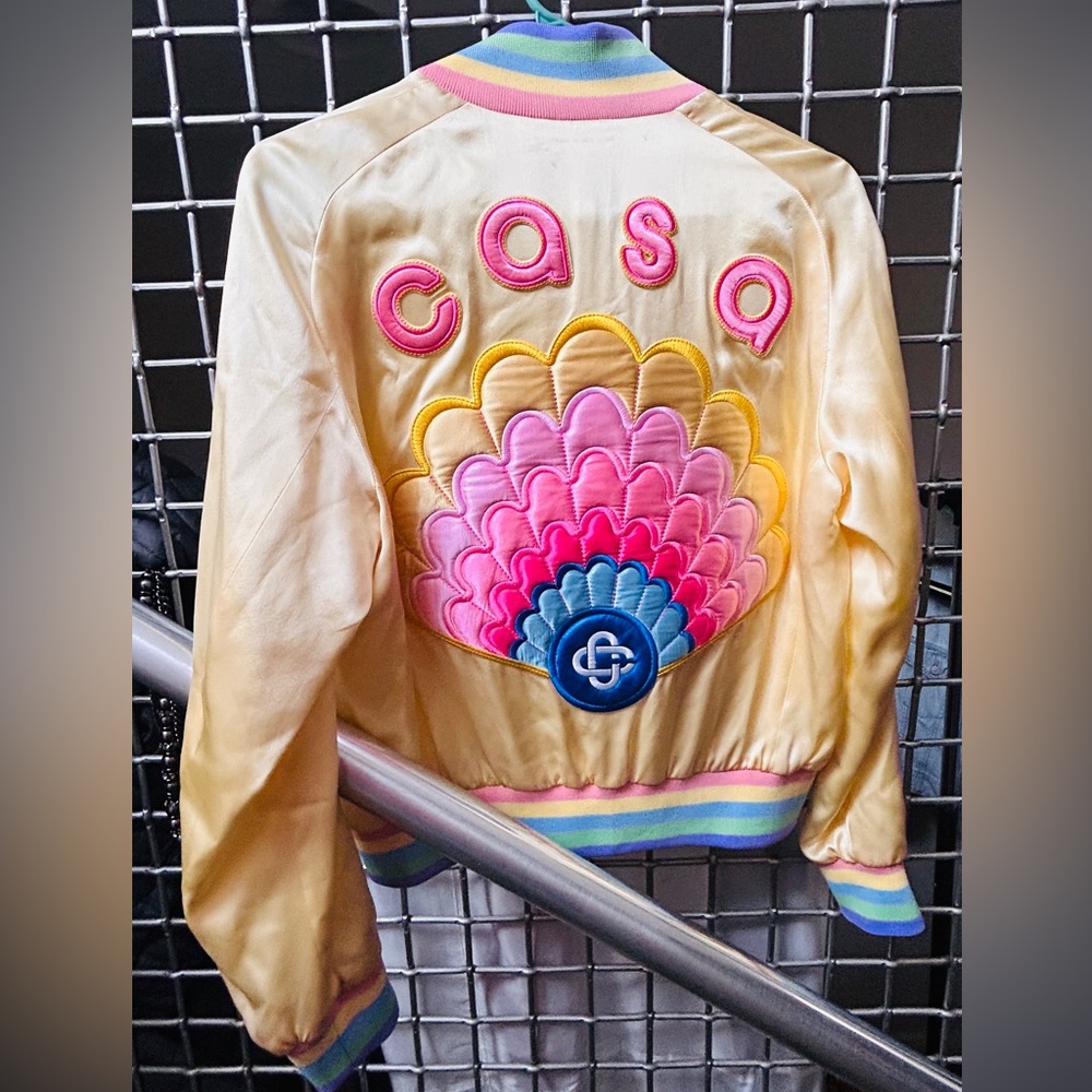 Casablanca SHELL-EMBROIDERED SILK BOMBER JACKET IN YELLOW. Small. Excellent.